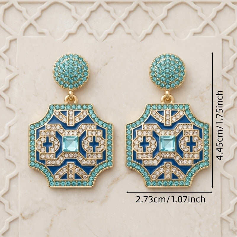 18k Vintage Blue Geometric Earrings