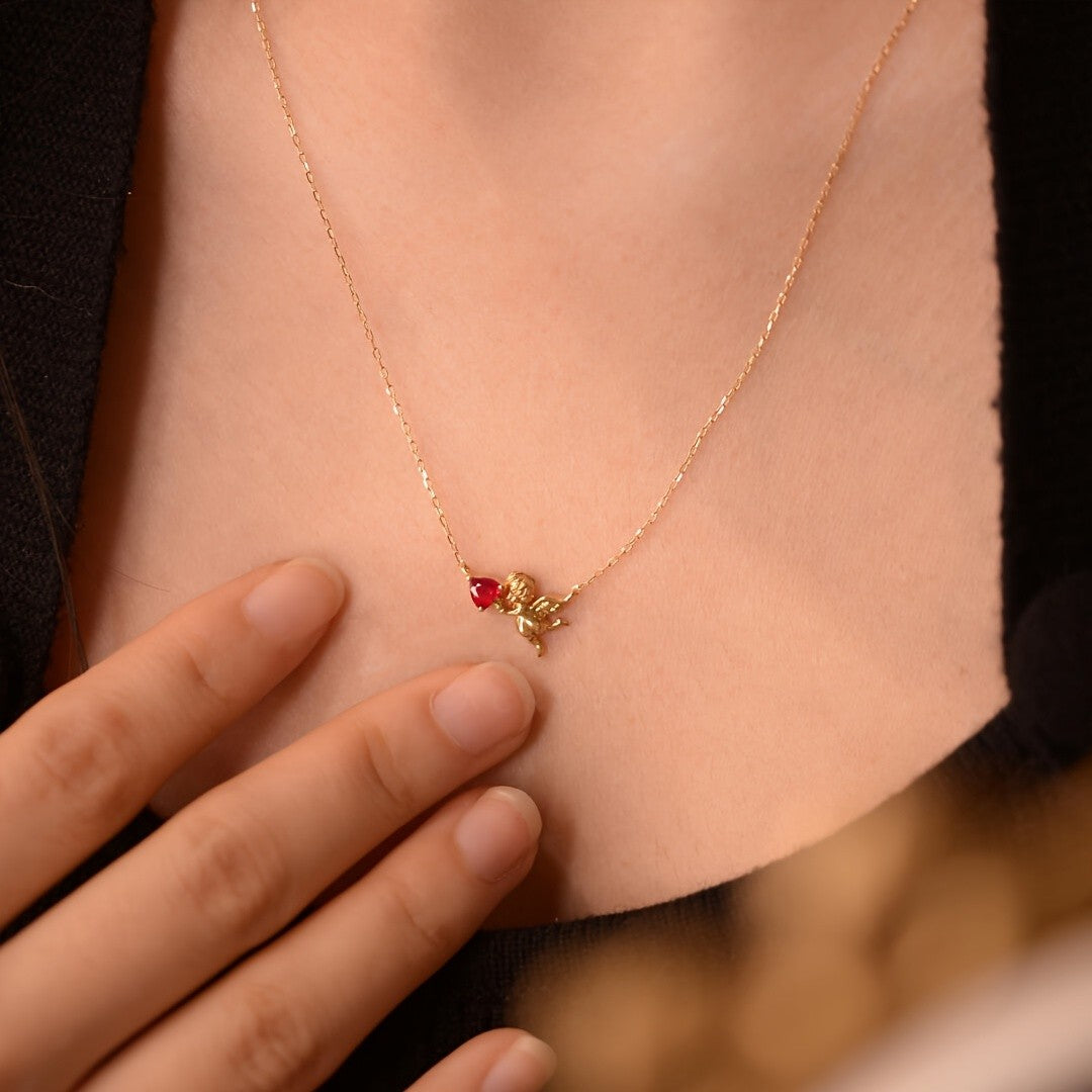 18k Vintage Cupid Heart Necklace