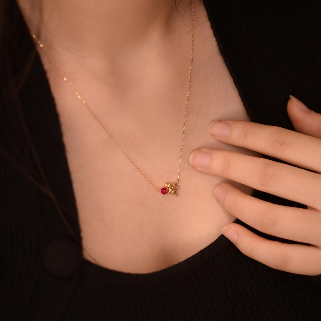 18k Vintage Cupid Heart Necklace