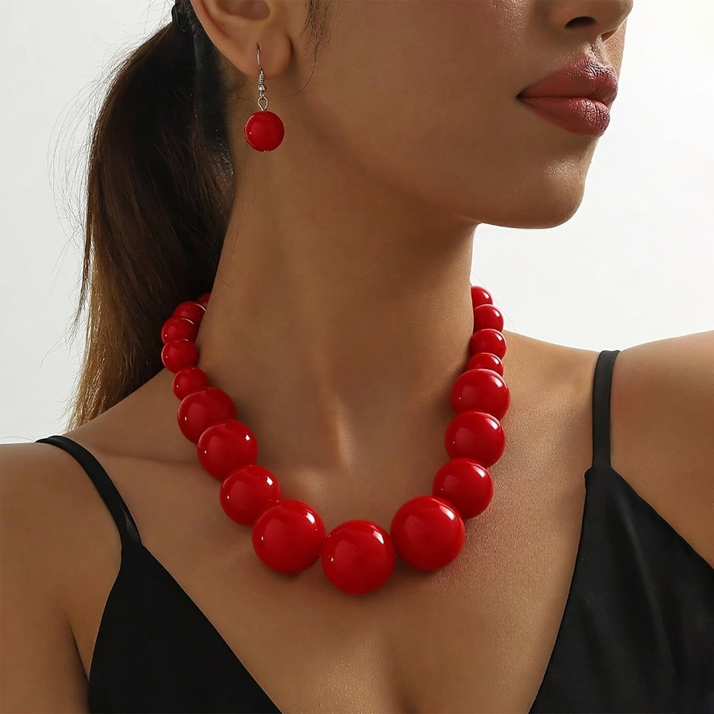Boho Red Bead Jewelry Set