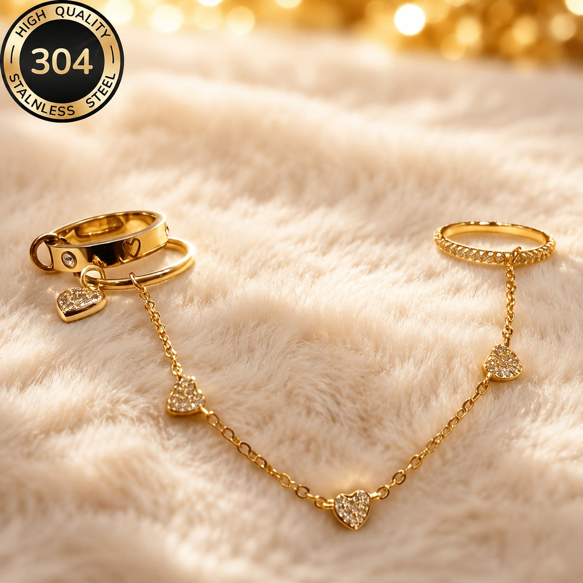 18k Elegant Heart Ring Set