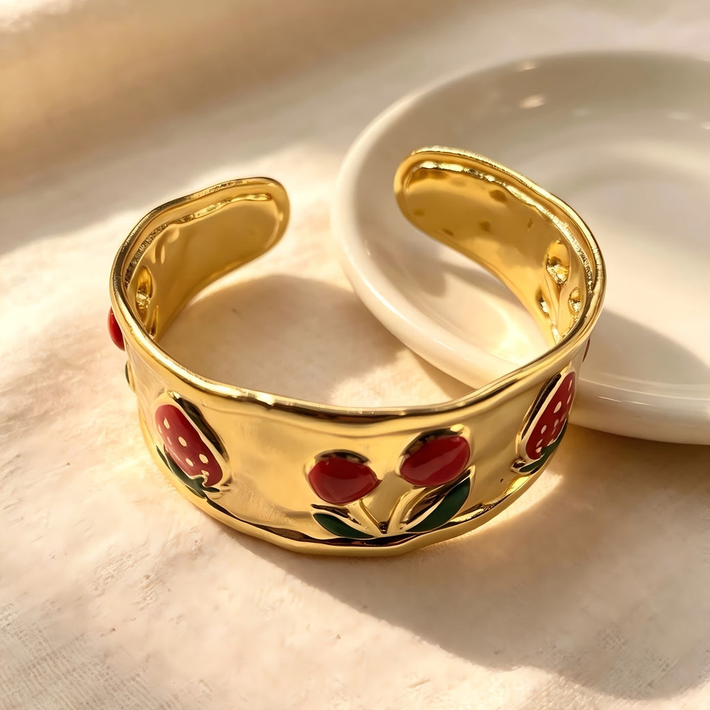 18k Enamel Fruit Cuff Bracelet
