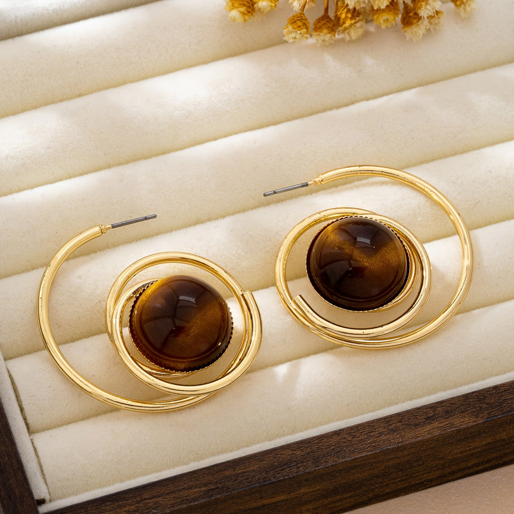 18k Geometric Stone Hoop Earrings