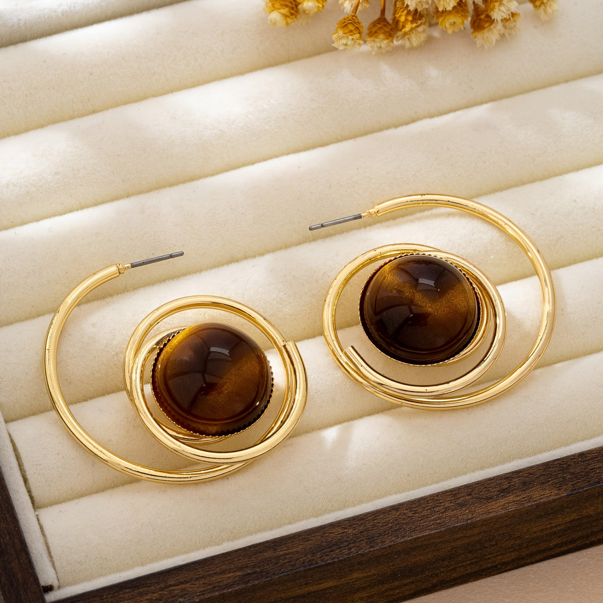 18k Geometric Stone Hoop Earrings