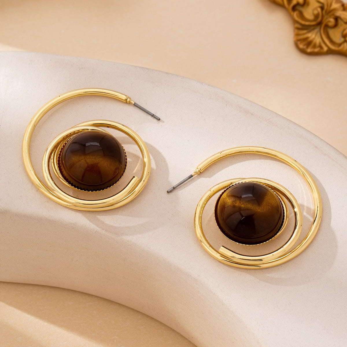 18k Geometric Stone Hoop Earrings