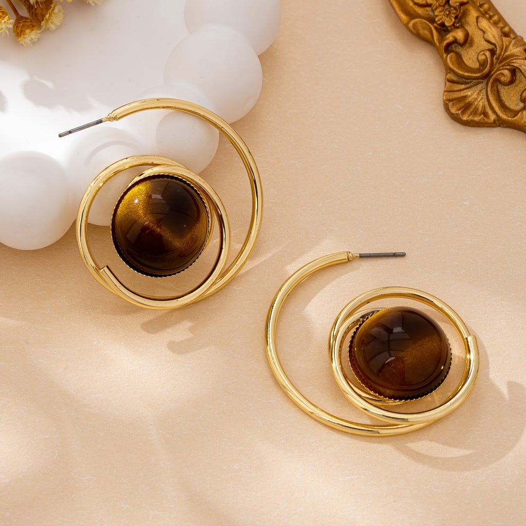 18k Geometric Stone Hoop Earrings