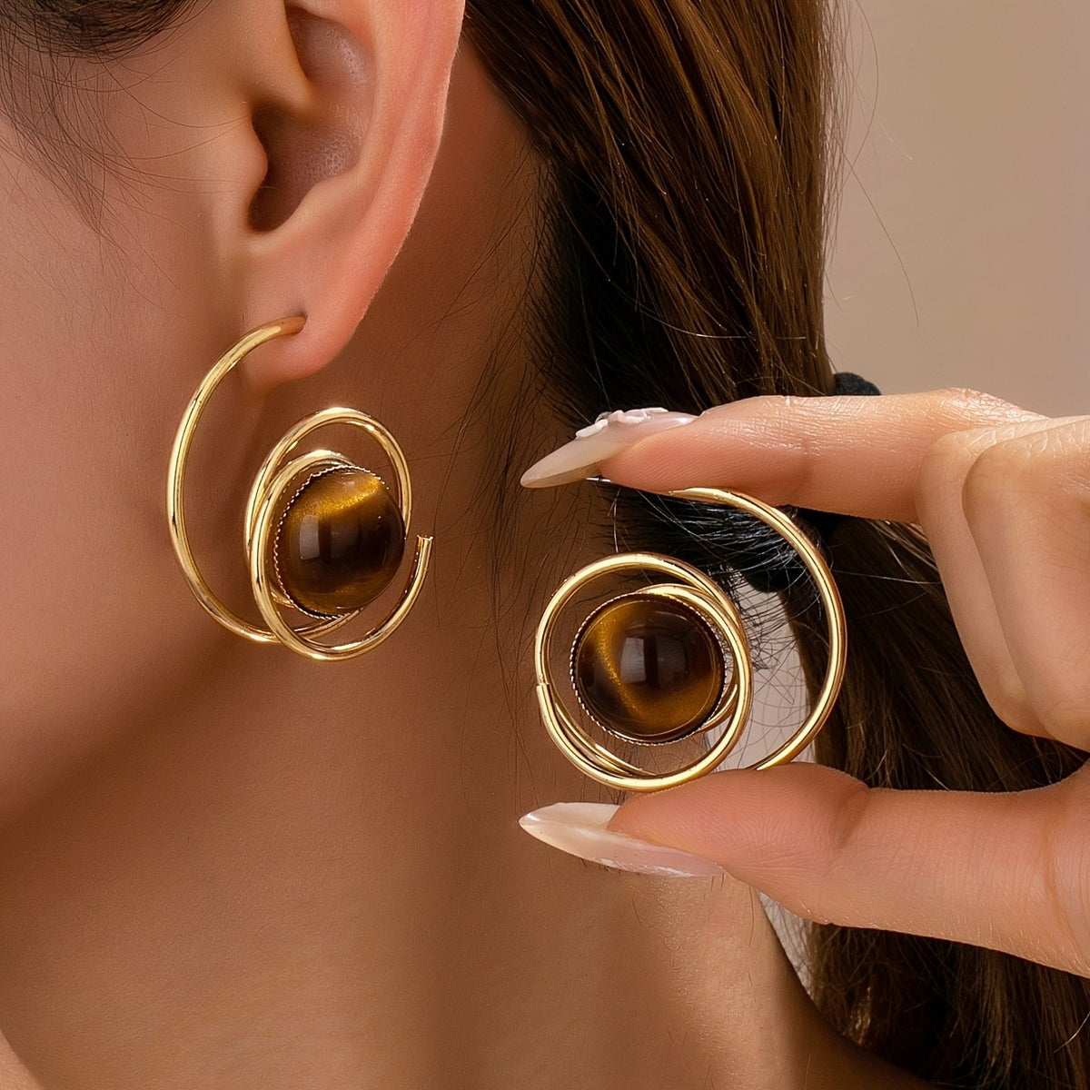 18k Geometric Stone Hoop Earrings