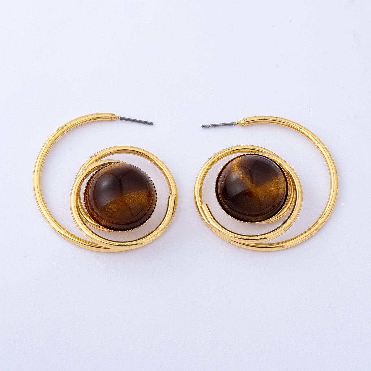18k Geometric Stone Hoop Earrings
