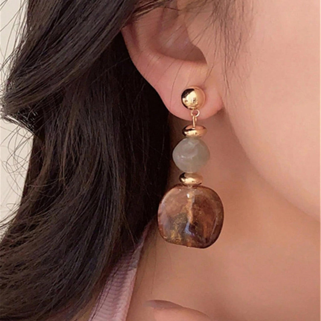 Amber Bead Drop Earrings