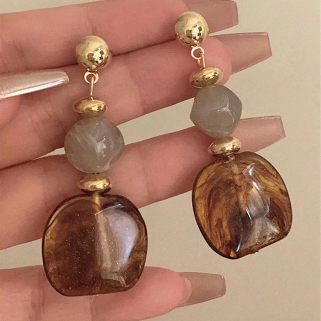 Amber Bead Drop Earrings