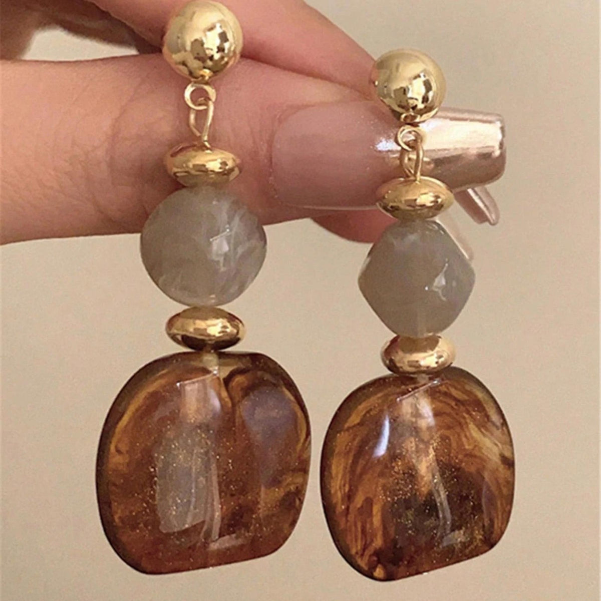 Amber Bead Drop Earrings