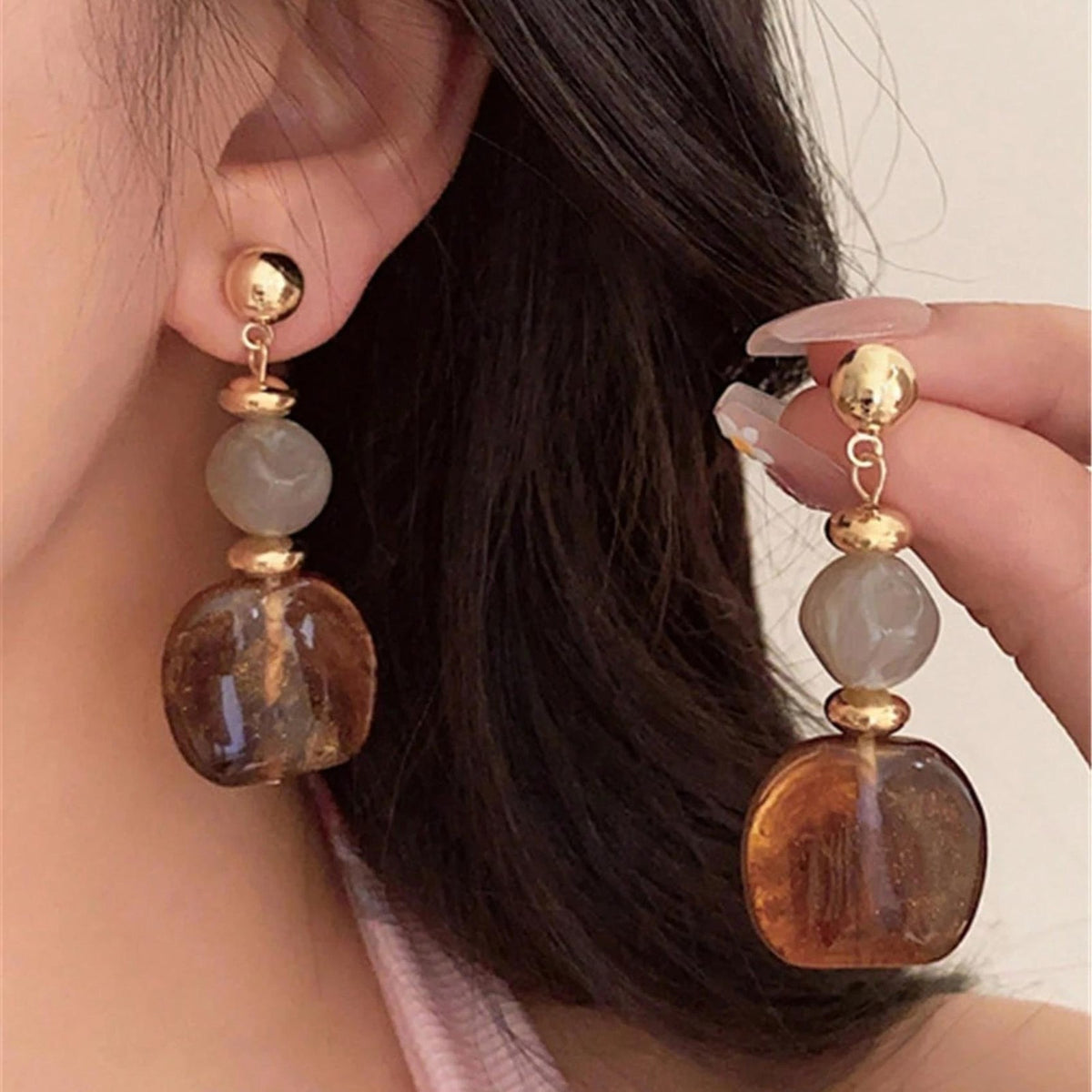 Amber Bead Drop Earrings