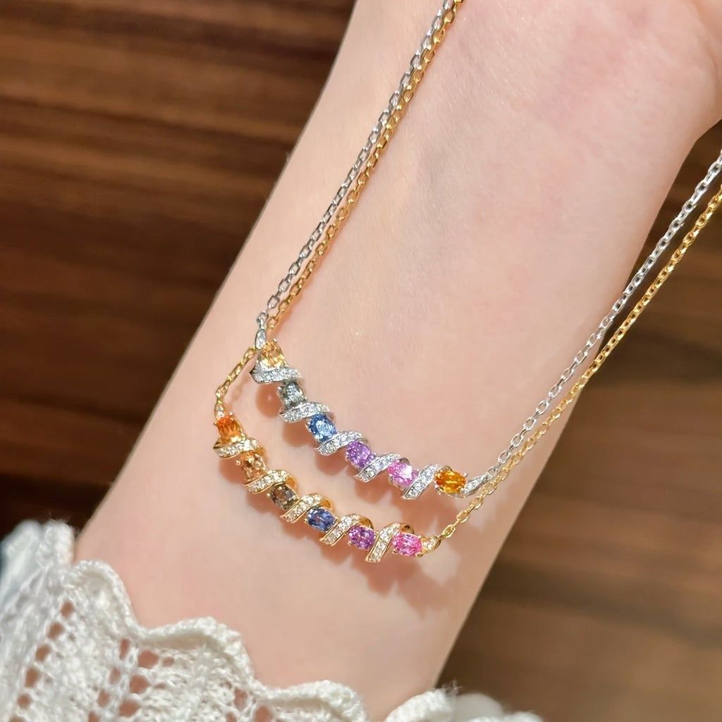 18k Elegant Rainbow Bar Necklace