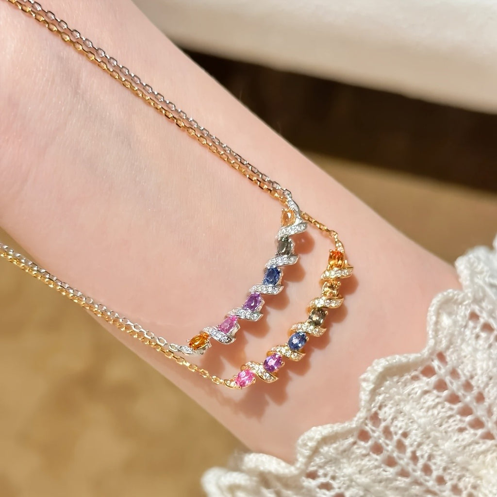 18k Elegant Rainbow Bar Necklace