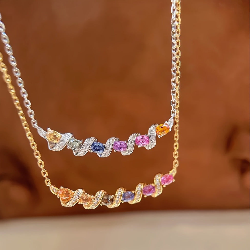 18k Elegant Rainbow Bar Necklace