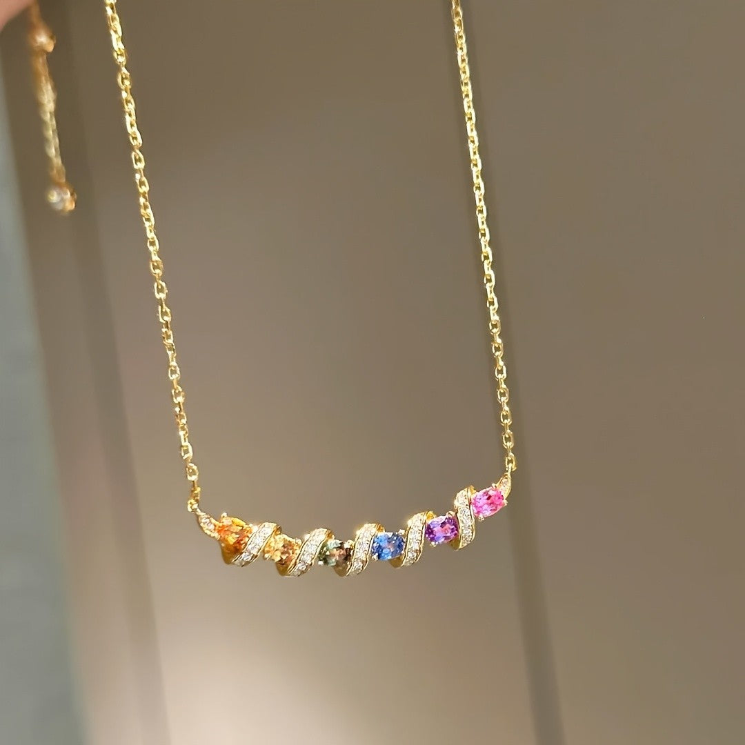 18k Elegant Rainbow Bar Necklace