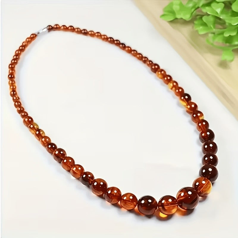 Polished Amber Bead Necklace