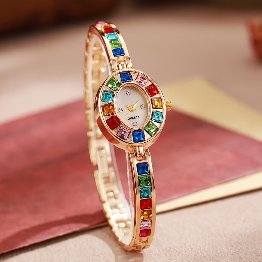 Colorful Crystal Oval Watch