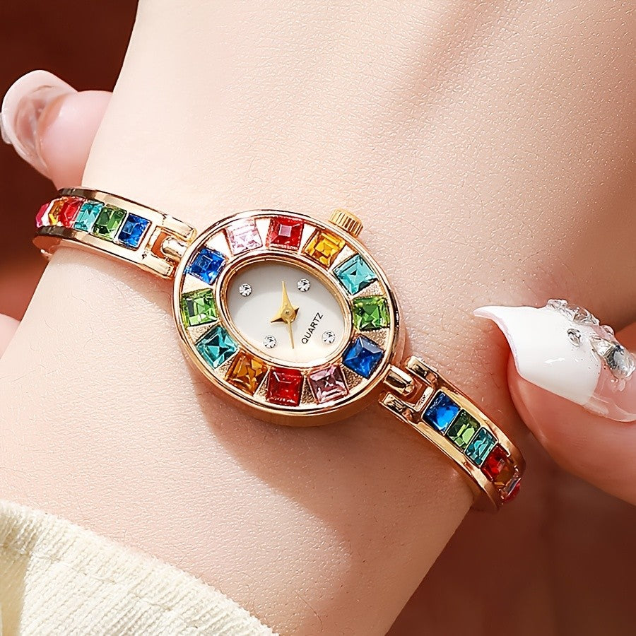 Colorful Crystal Oval Watch