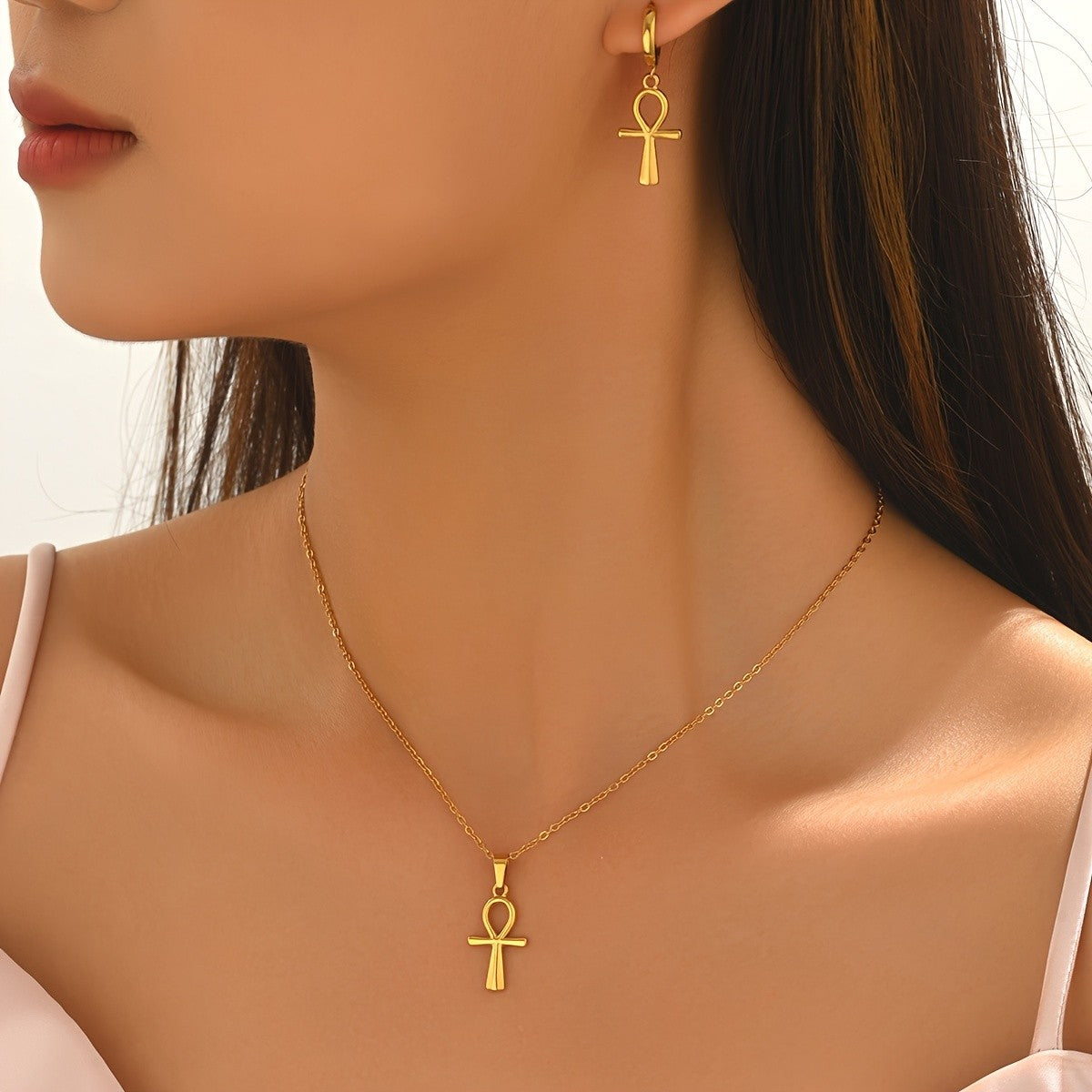 18k Vintage Ankh Jewelry Set