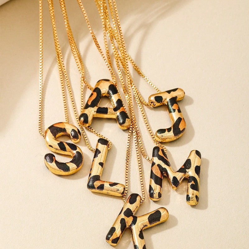 18k Boho Leopard Initial Necklace
