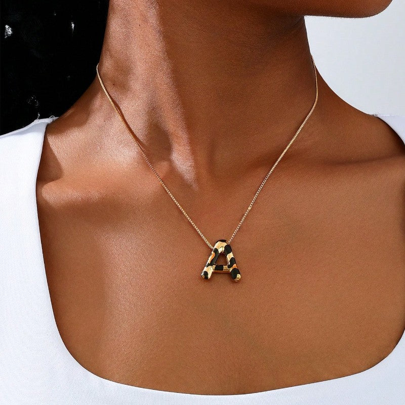 18k Boho Leopard Initial Necklace