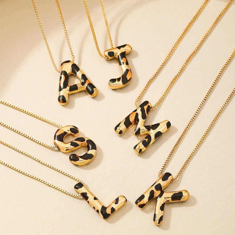 18k Boho Leopard Initial Necklace
