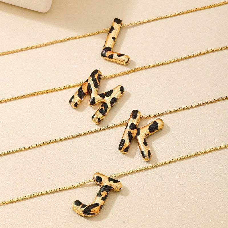 18k Boho Leopard Initial Necklace