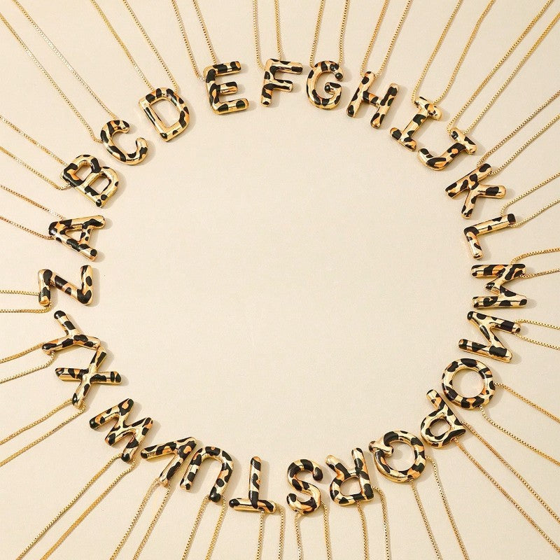 18k Boho Leopard Initial Necklace
