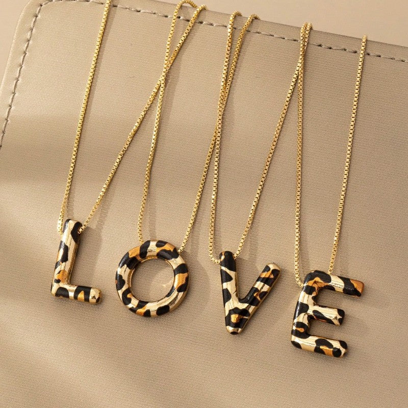 18k Boho Leopard Initial Necklace