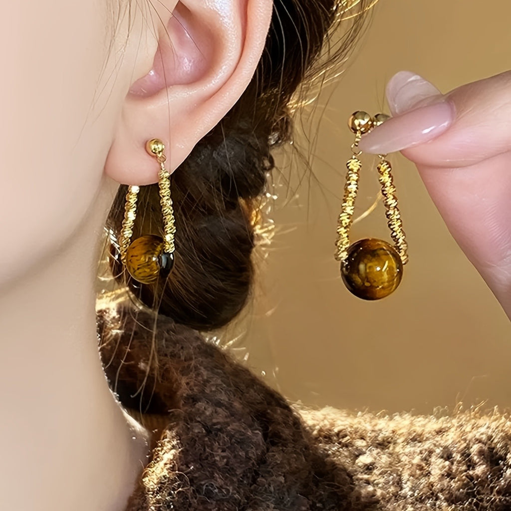 Elegant Tiger Eye Drop Earrings