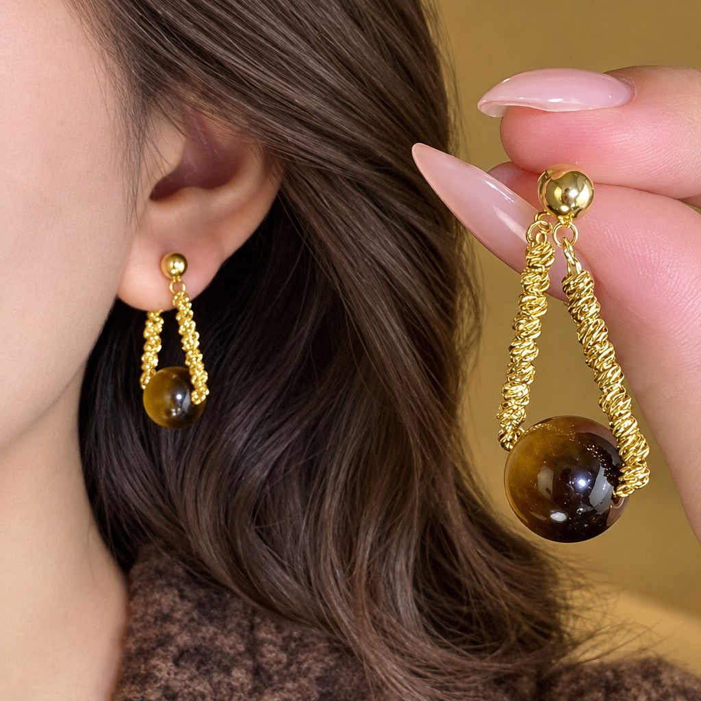 Elegant Tiger Eye Drop Earrings