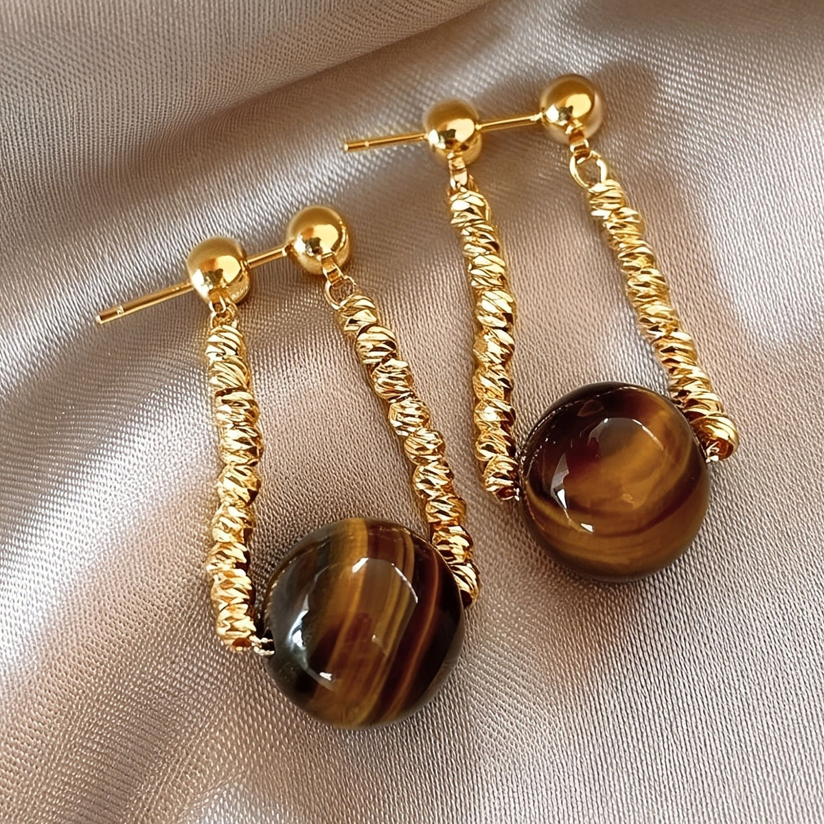 Elegant Tiger Eye Drop Earrings