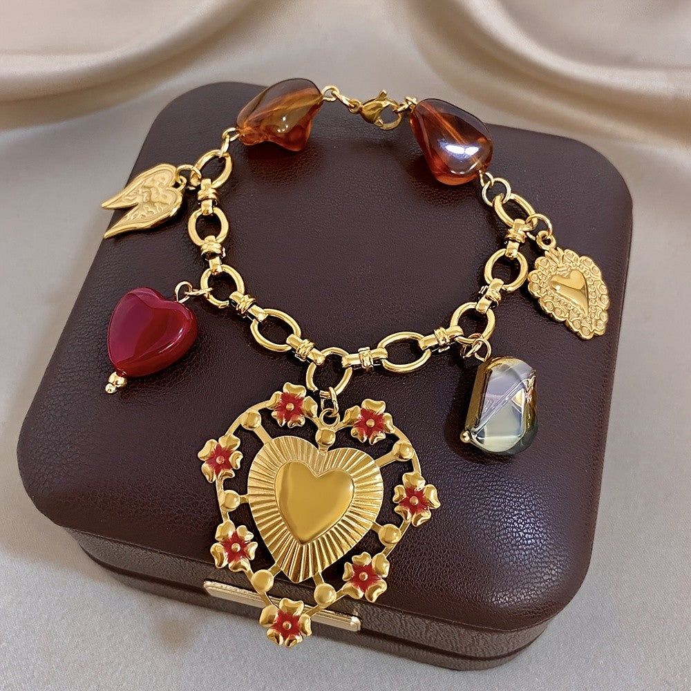 18k Vintage Heart Charm Bracelet