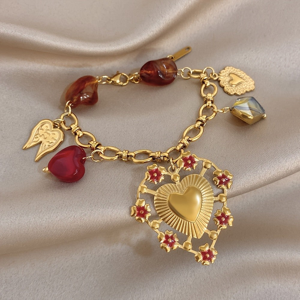 18k Vintage Heart Charm Bracelet