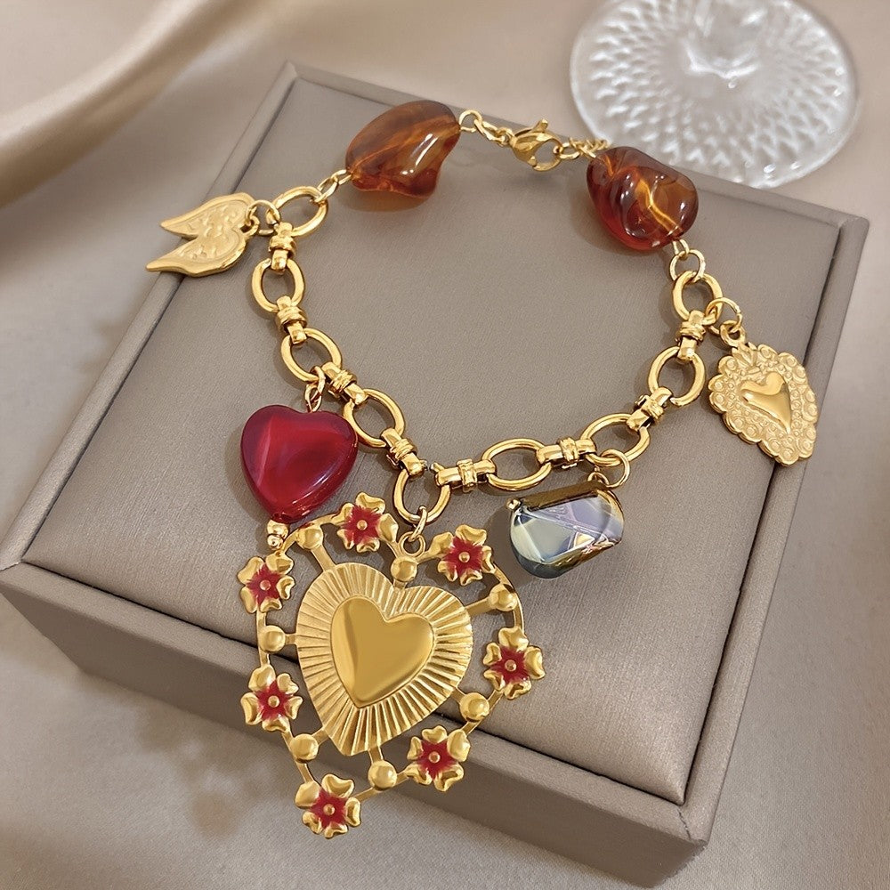 18k Vintage Heart Charm Bracelet