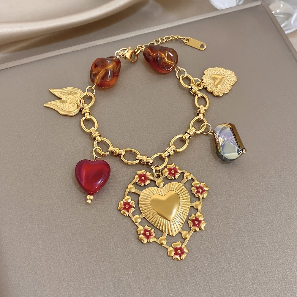 18k Vintage Heart Charm Bracelet