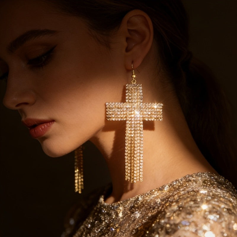 18k Boho Cross Drop Earrings