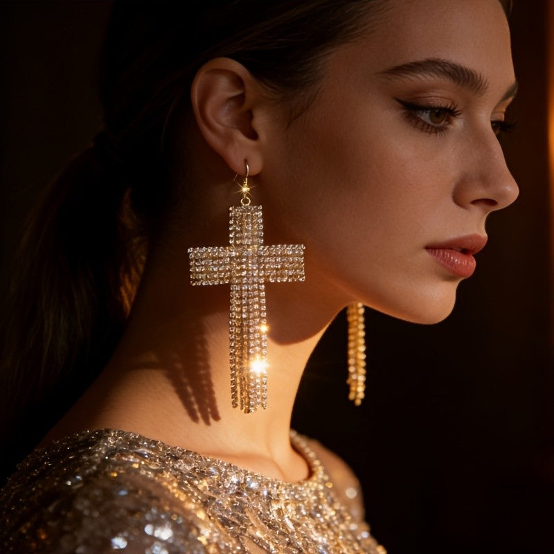 18k Boho Cross Drop Earrings