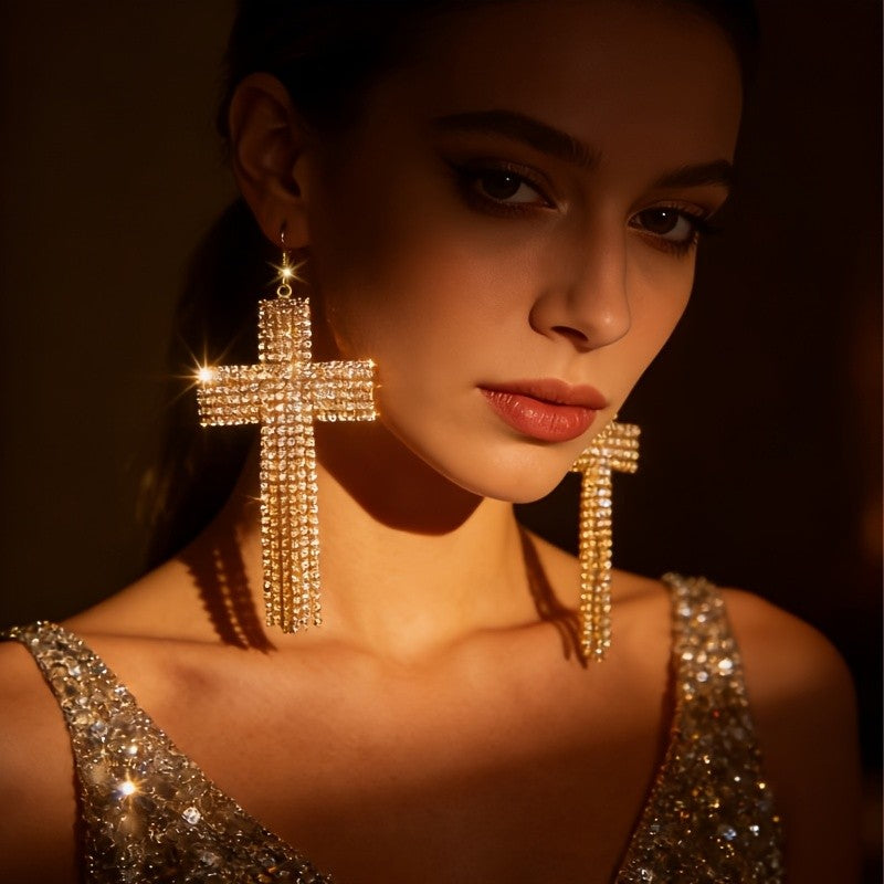 18k Boho Cross Drop Earrings