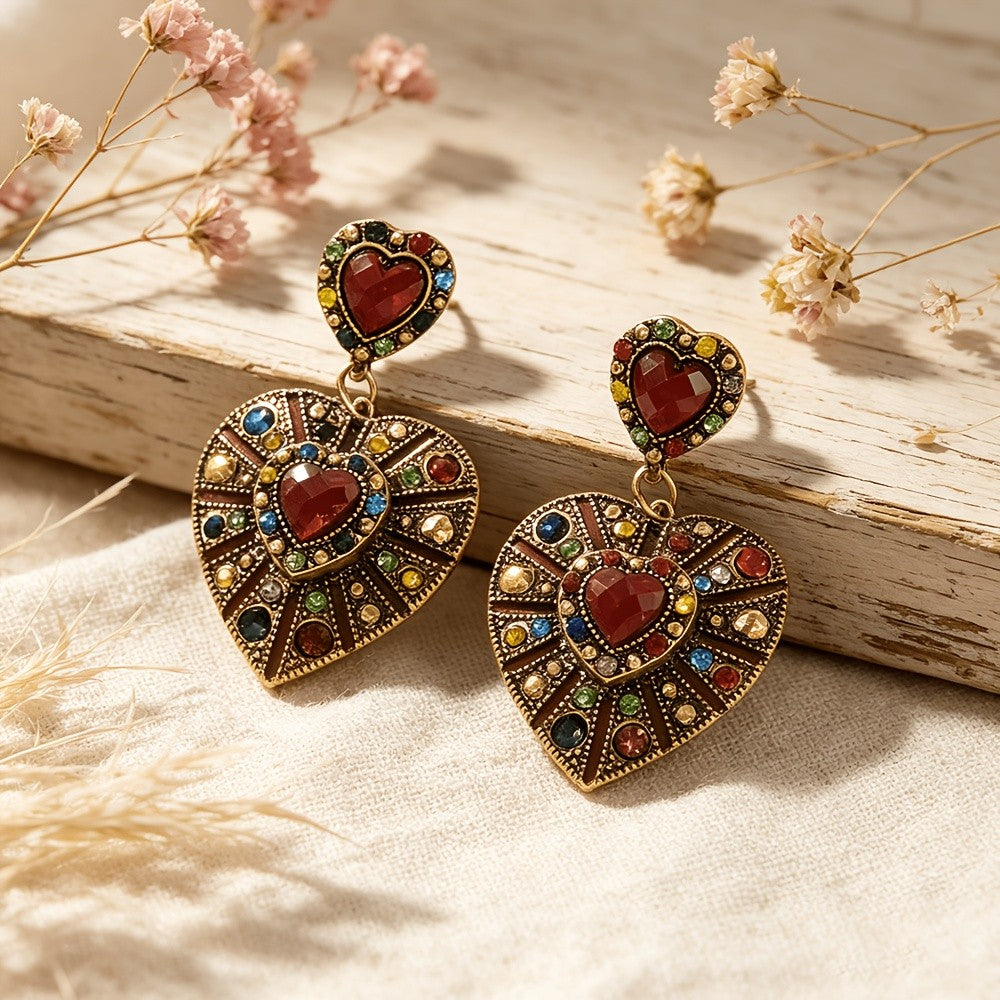 Vintage Boho Heart Earrings