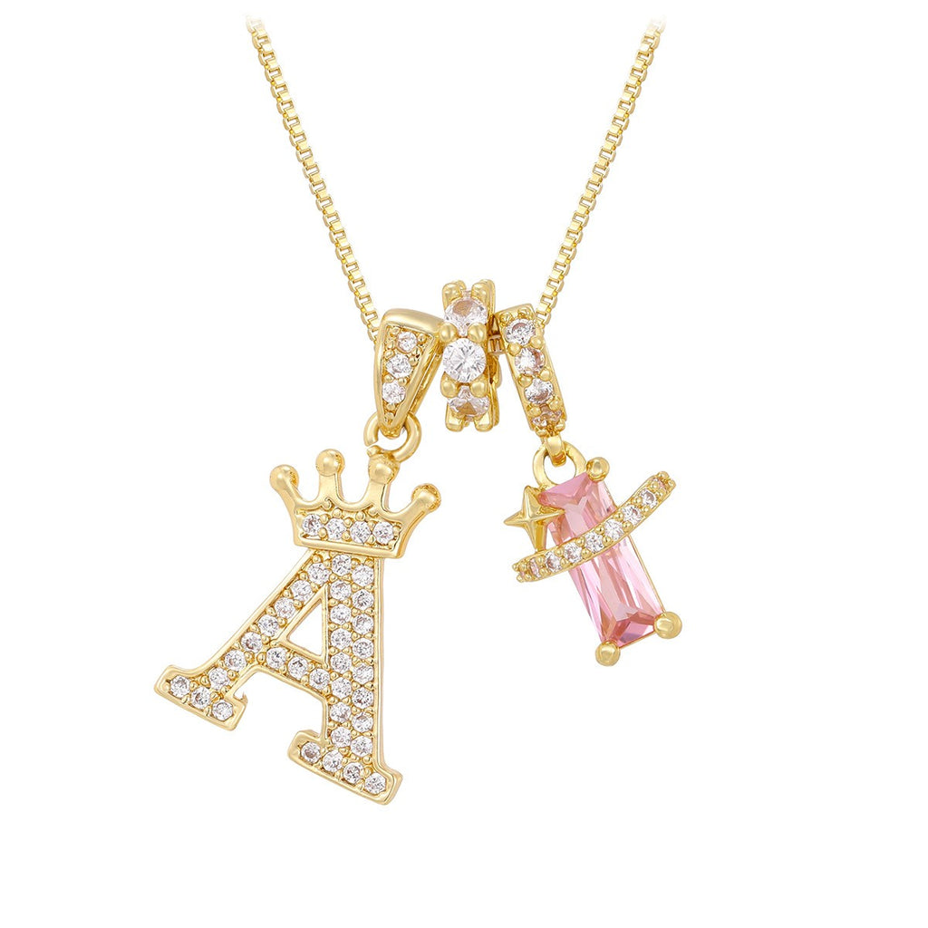 18k Elegant Crown Initial Necklace