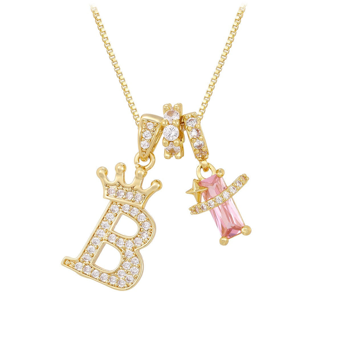18k Elegant Crown Initial Necklace