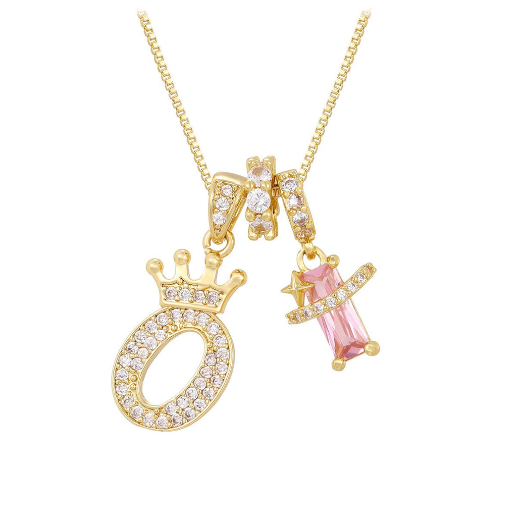 18k Elegant Crown Initial Necklace