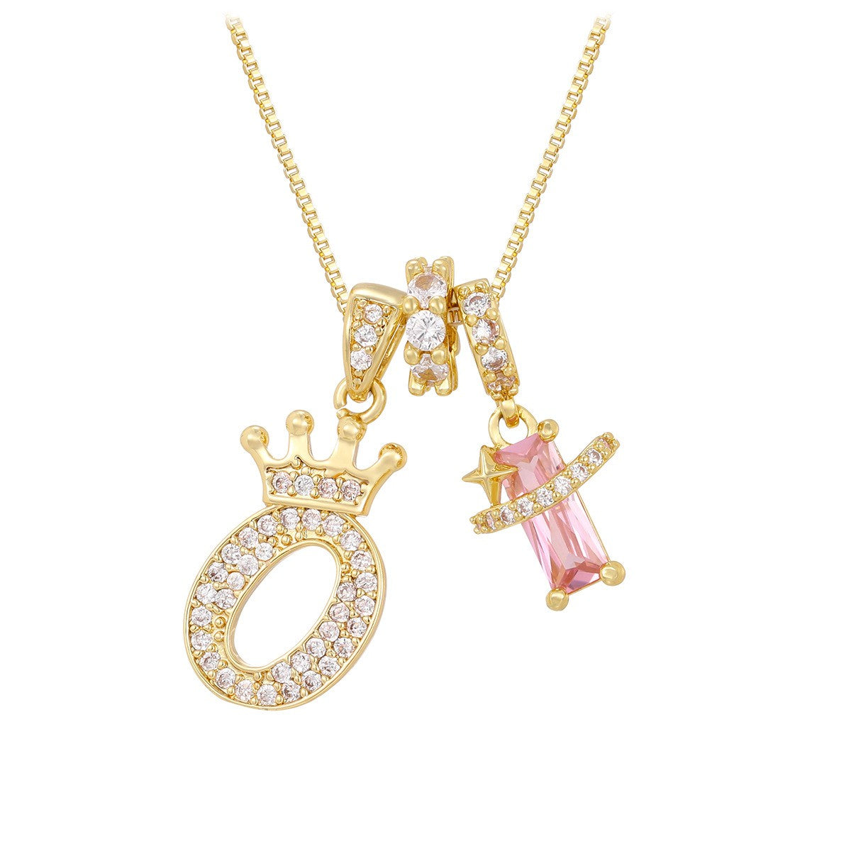 18k Elegant Crown Initial Necklace