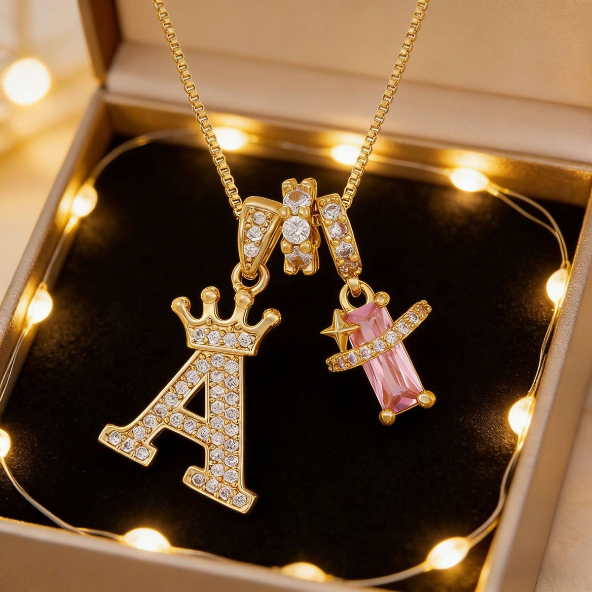 18k Elegant Crown Initial Necklace