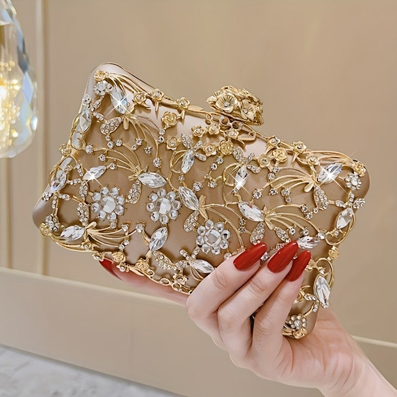 Elegant Floral Rhinestone Clutch
