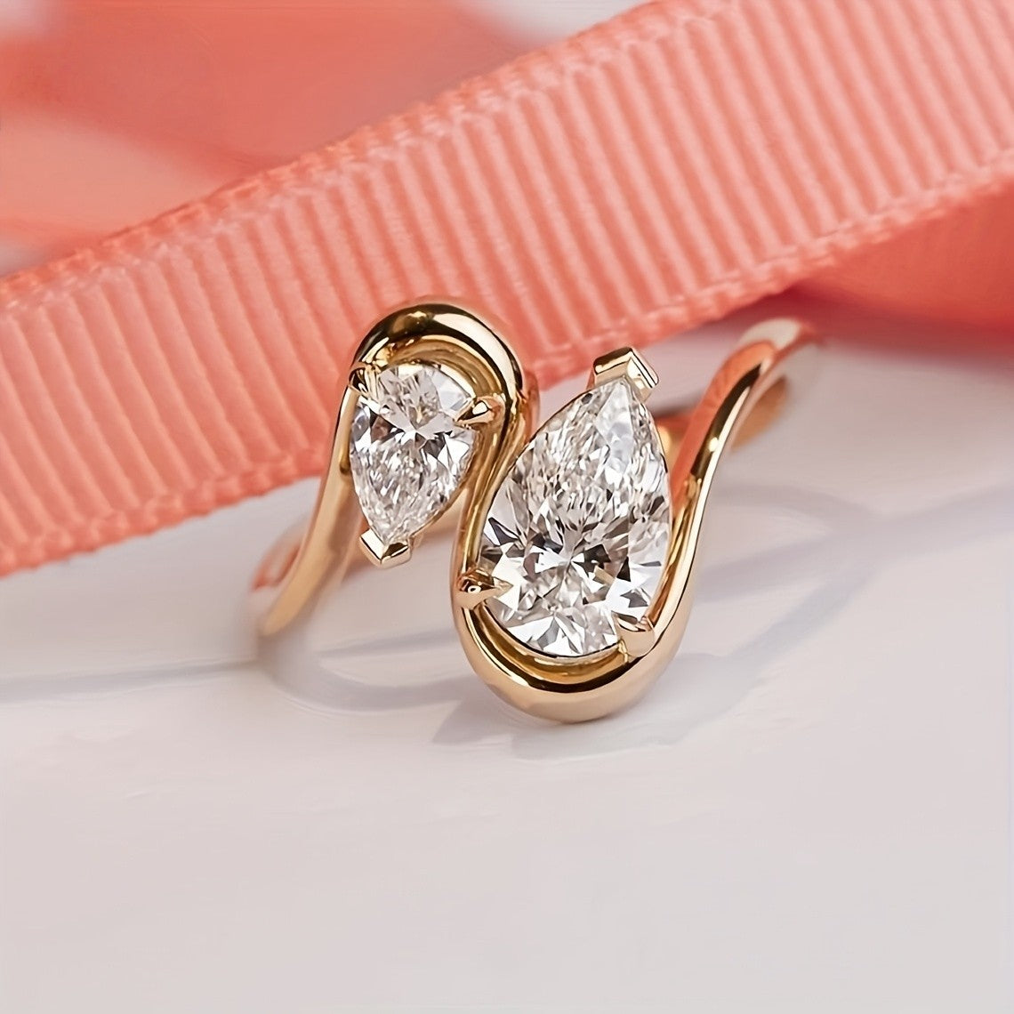 18k Elegant Pear Bypass Ring
