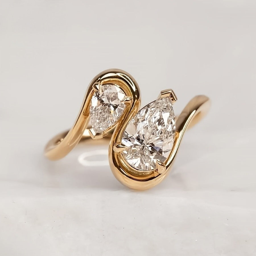 18k Elegant Pear Bypass Ring