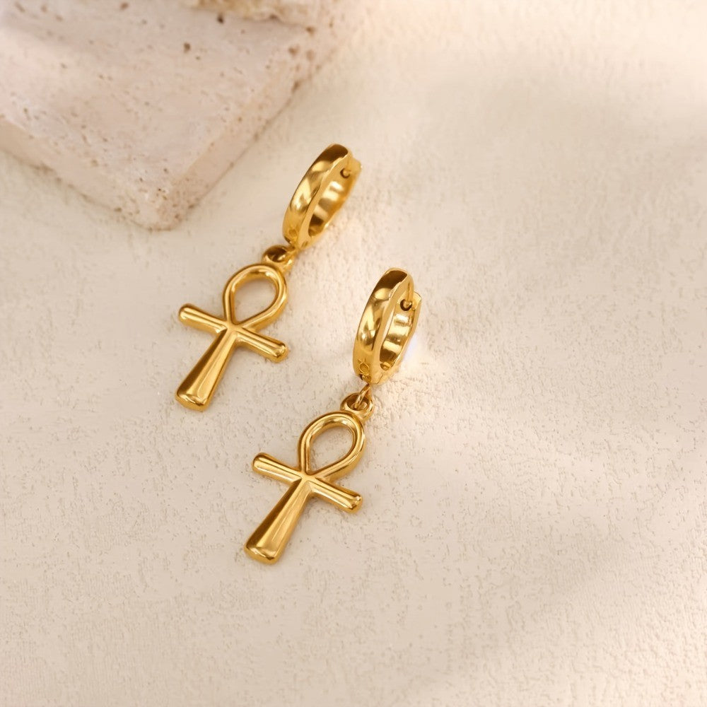 18k Vintage Ankh Hoop Earrings